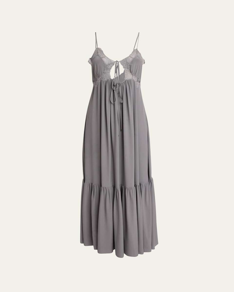 Long Floral Lace Silk Dress
